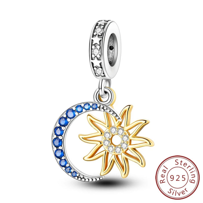925 Sterling Silver Sun Moon Star Pendant Fits Bracelets & Necklaces Diy Gift