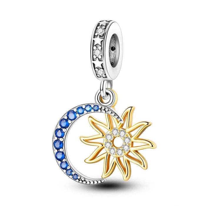 925 Sterling Silver Sun Moon Star Pendant Fits Bracelets & Necklaces Diy Gift