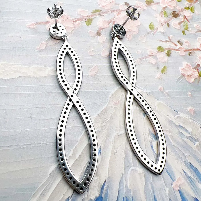 925 Sterling Silver Romantic Gift Black Stone Infinity Twist Drop Earrings Love For Women
