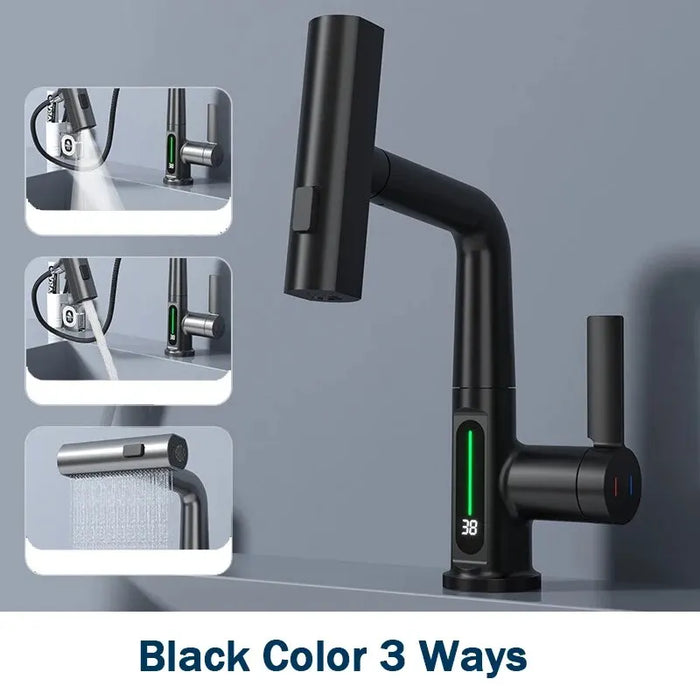 3 Way Digital Basin Faucet with Pull Out Sprayer