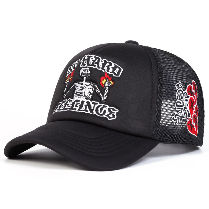 Flame Skull Embroidered Baseball Cap Adjustable Sun Hat