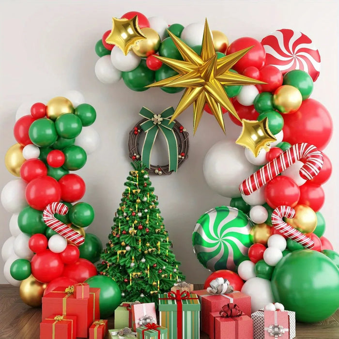 118Pcs Festive Christmas Balloon Garland Set Red Green White Gold Balloon Star Candy Cane And Gift Box Festive Decoration