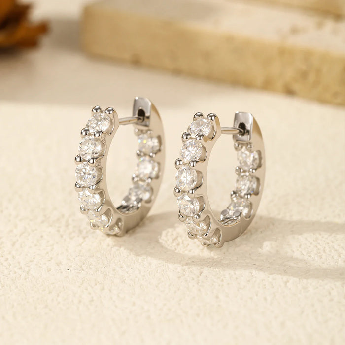 925 Sterling Silver Round Moissanite Hoop Earrings For Womensimple And Elegant Party Jewelry