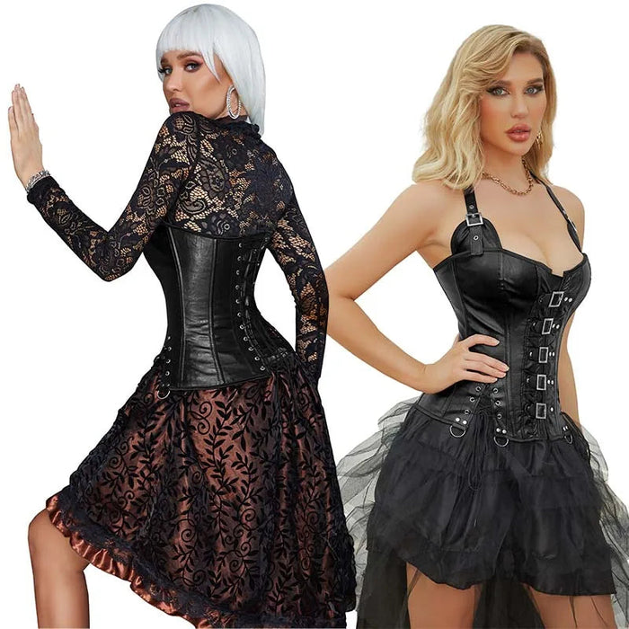 Steampunk Corselet With Zip & Buckle Women Gothic Fishbone Corset