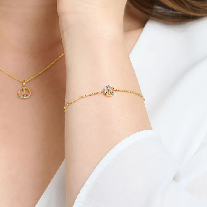 925 Sterling Silver Bohemia Colourful Stone Gold Plated Bracelet Link Chain For Women