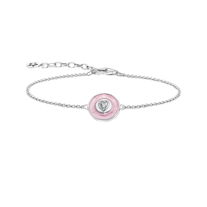 925 Sterling Silver Romantic Gift Pink Disc Heart Bracelet Zircon Jewelry For Women