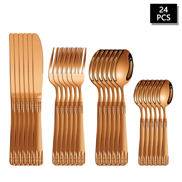 4 / 16 / 24 Piece Stainless Steel Cutlery Set With Wheat Ear Handle