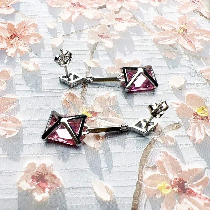 925 Sterling Silver Stylish Pink Stone Drop Earrings For Women