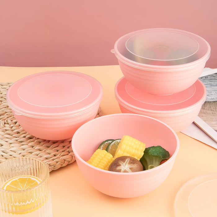 2 / 4 / 6 Piece Reusable Pink Plastic Bowls With Lids