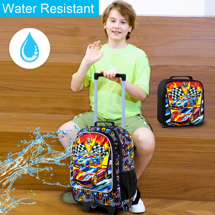 3 Piece Rolling Backpack Set For Kids Wheeled Bookbag With Lunch Box