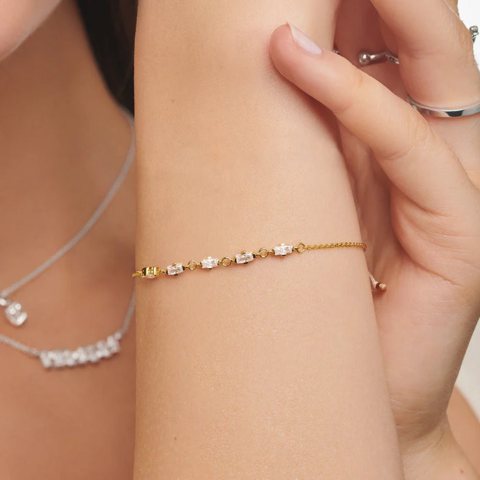 925 Sterling Silver Modern Link Chain Bracelet Happiness Jewelry For Women