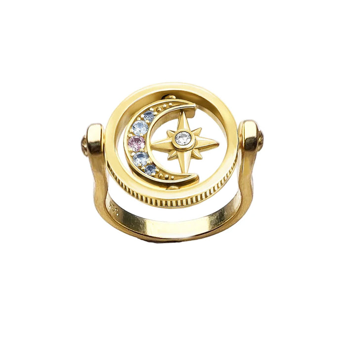 925 Sterling Silver Star & Moon Gold Ring For Women Bohemian Collection