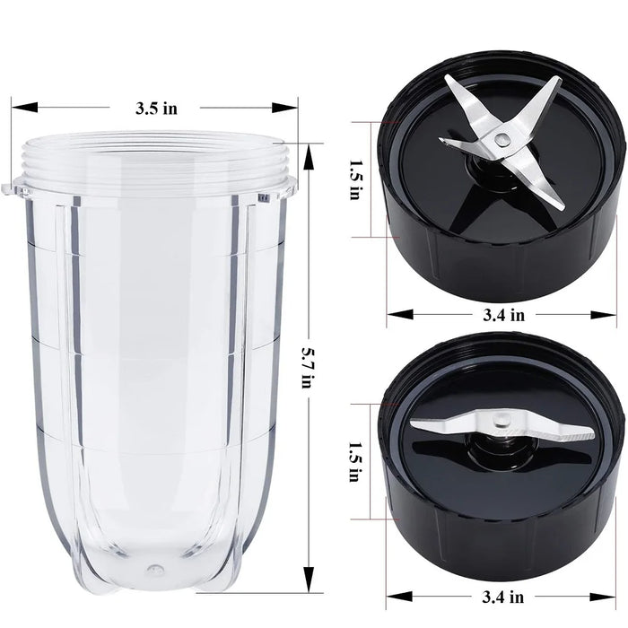 2 Pack 16Oz Tall Cups With Cross And Flat Blade Combo Compatible With Magic Bullet Blender Juicer 250W Mb-1001