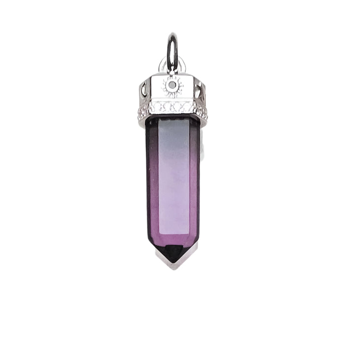 925 Sterling Silver Imitation Amethyst Crystal Pillar Pendant Cosmic Talisman For Women