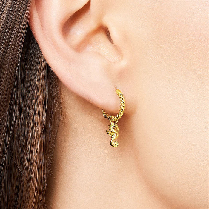 925 Sterling Silver Gold Seahorse Hinged Hoop Earrings
