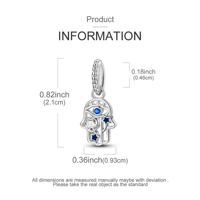 925 Sterling Silver Palm Eye Pendant Fits Bracelets & Necklaces Women Gift