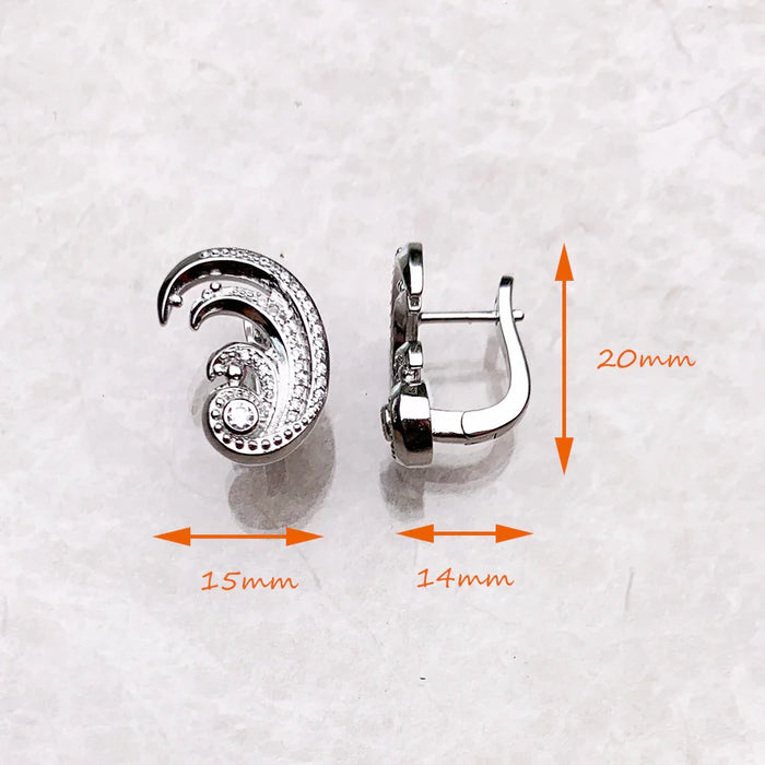 925 Sterling Silver White Wave Ear Clip Ocean Inspired Jewelry