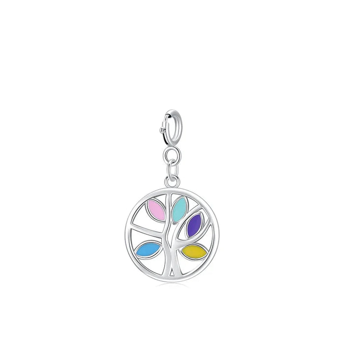 925 Sterling Silver Rainbow Enamel Pendant For Women Diy Bracelet & Necklaceluck Tree Charms