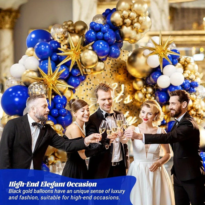 136Pcs Royal Blue And Gold Balloon Arched Garland Set Suitable For Anniversary Wedding New Year And Birthday Party Decoration