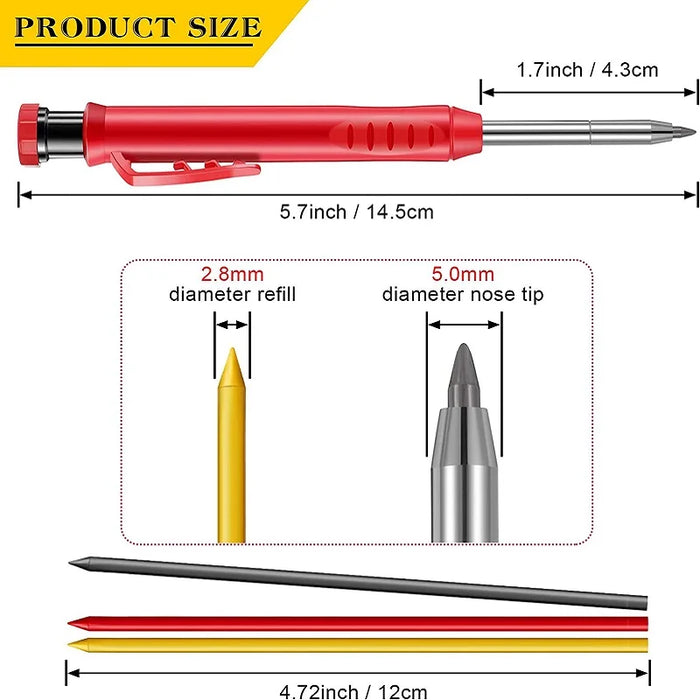 Precision Carpenter Pencil Set With Sharpener & Refills Ideal For Woodworking & Architecture