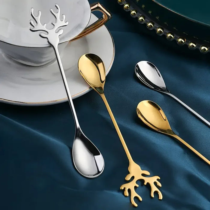 4 / 8 Piece Christmas Elk Stainless Steel Tableware Set