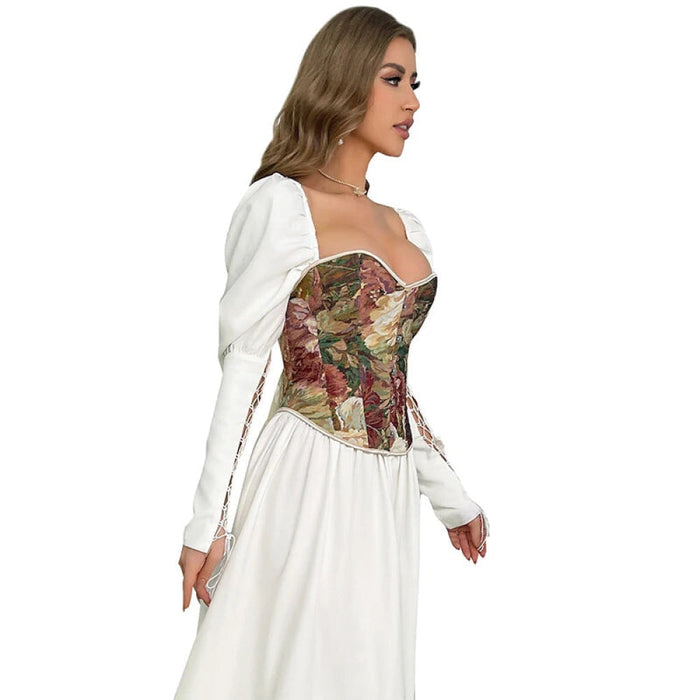 Oil Painting Renaissance Overbust Corset Front 5 Busk Closure Back Lacing 12 Fishbones Women Plus Size S-6Xl