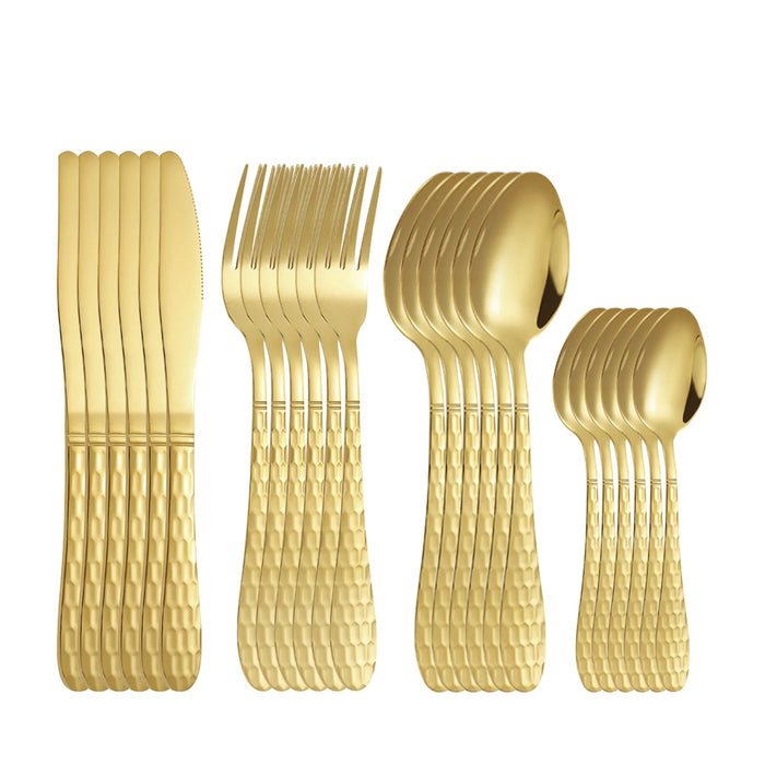 4 / 6 / 16 / 24 Piece Stainless Steel Gold Cutlery Set For Family & Restaurants