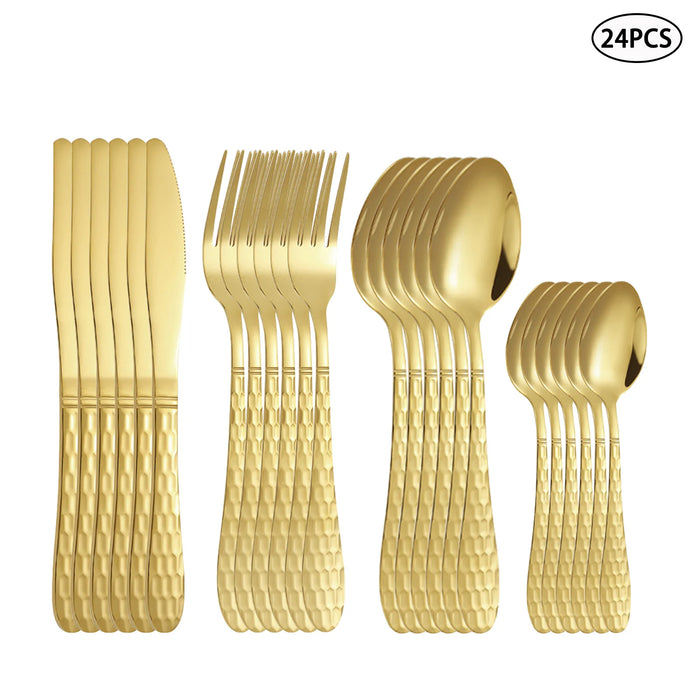 4 / 6 / 16 / 24 Piece Stainless Steel Gold Cutlery Set For Family & Restaurants
