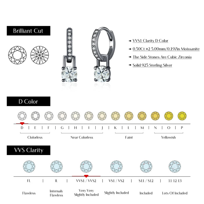 925 Sterling Silver 0.5Ct D Colour Light Green Moissanite Hoop Earrings In For Women