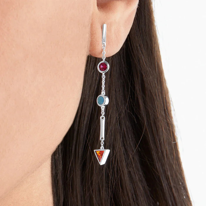 925 Sterling Silver Geometric Drop Earrings Colourful Fine Jewelry For Women