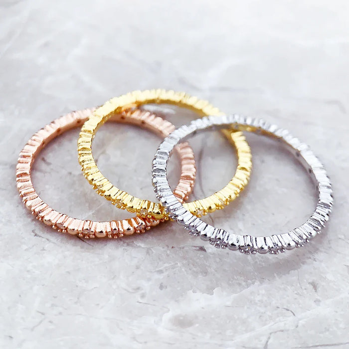 925 Sterling Silver Delicacy Dots Ring With White Stones Trend Fine Jewelry For Women