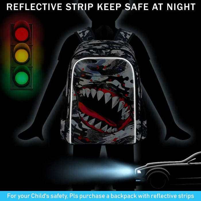 3 Piece Shark Backpack Set For Boys 16 Inch Bookbag With Lunch Box Elementary School