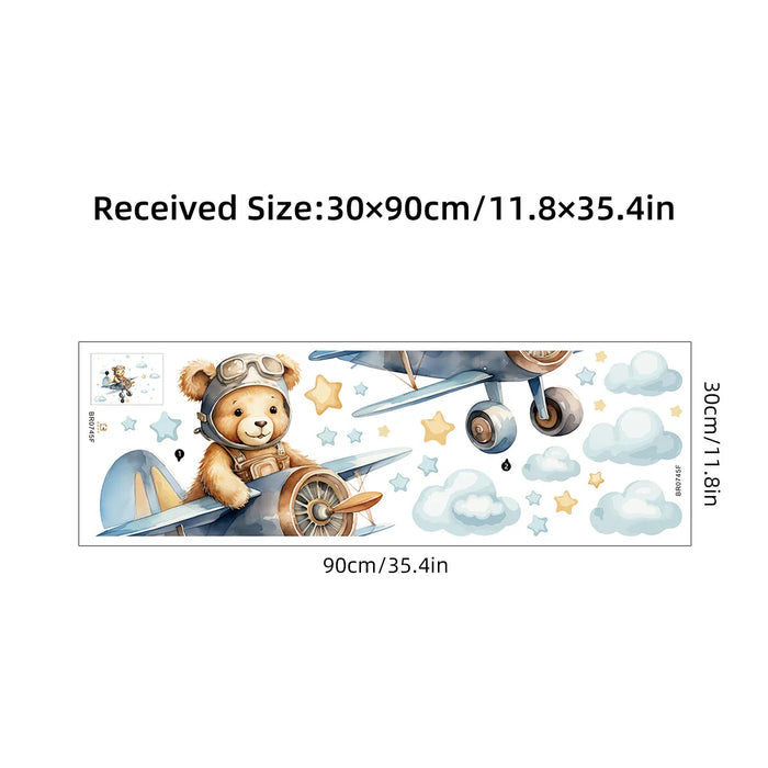 Cartoon Pilot Bear Wall Decals For Kids Room Decor