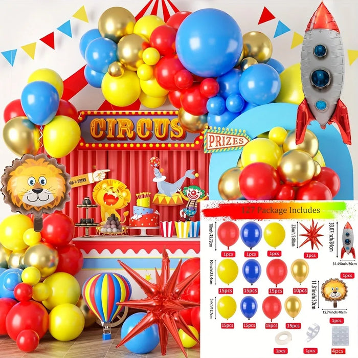127Pcs Circus Animal Balloon Arch Kit Lion Rocket Aluminum Film Balloon Suitable For Birthday Party Carnival Decoration Supplies
