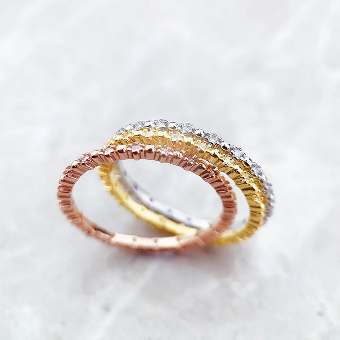 925 Sterling Silver Delicacy Dots Ring With White Stones Trend Fine Jewelry For Women