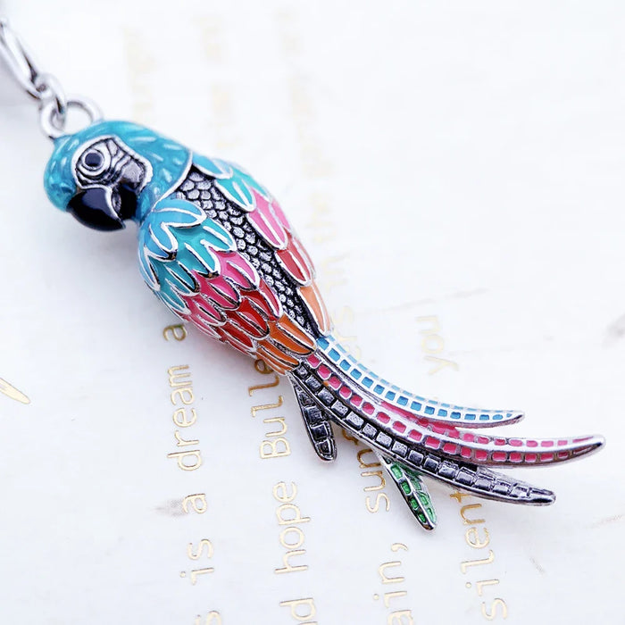 925 Sterling Silver Parrot Charm Necklace Link Chain Fashion Jewelry For Women
