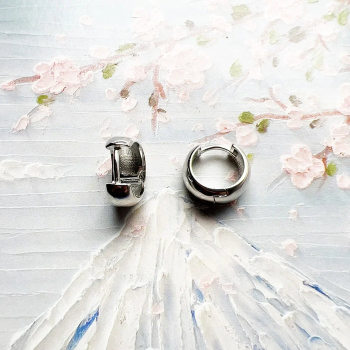 925 Sterling Silver Vintage Chunky Hoop Earrings Real Elegant European Design Unisex