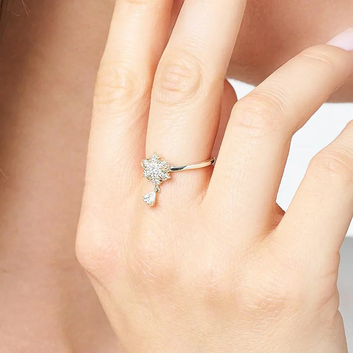 925 Sterling Silver Snowflake Ring Romantic Gift