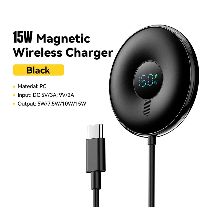 15W Magnetic Wireless Charger For Iphone 16 15 14 Pro Max Digital Display Wireless Charging Pad For Macsafe For Airpods