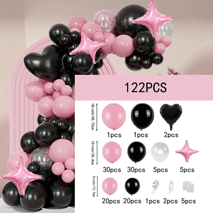 122Pcs Pink And Black Balloon Themed Garland Arch Set-Perfect For Weddings Engagements Valentine'S Day Decorating Party Balloons