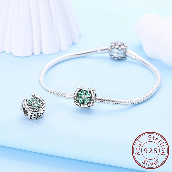 925 Sterling Silver Horseshoe Clover Pendant Fits Bracelets Diy Jewelry For Women