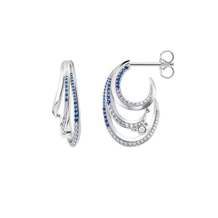 925 Sterling Silver Blue Stone Creole Hoop Earrings Boho Style Jewelry For Women