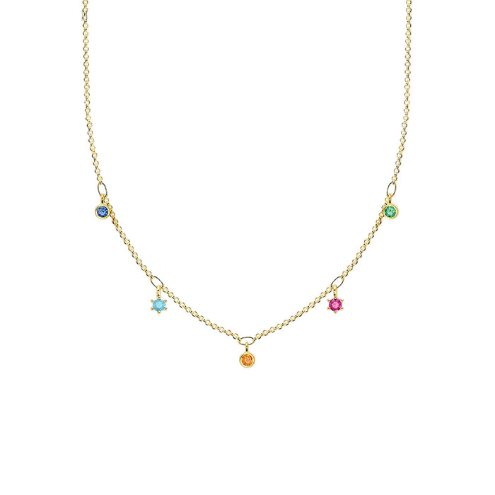 925 Sterling Silver Bohemian Necklace With Colourful Stones Fine Jewelry For Women European Style Golden Link Chain