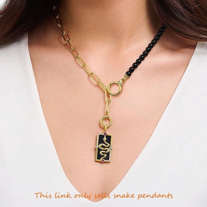 925 Sterling Silver Bohemian Snake Talisman Pendant Yellow Gold Plated Fine Jewelry Accessory For Women