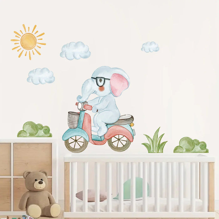 Adorable Elephant Bike Wall Sticker For Kids Room Decor