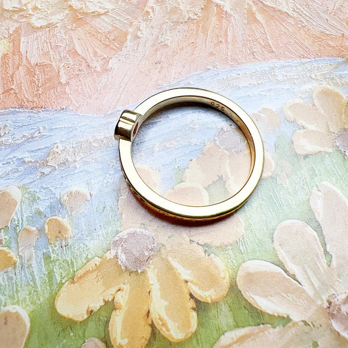 925 Sterling Silver Romantic Gift Heart Gold Plated Ring Fine Jewelry For Women