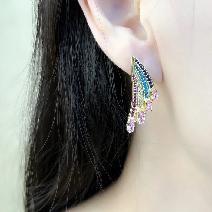 925 Sterling Silver Rainbow Hummingbird Wing Earrings Special