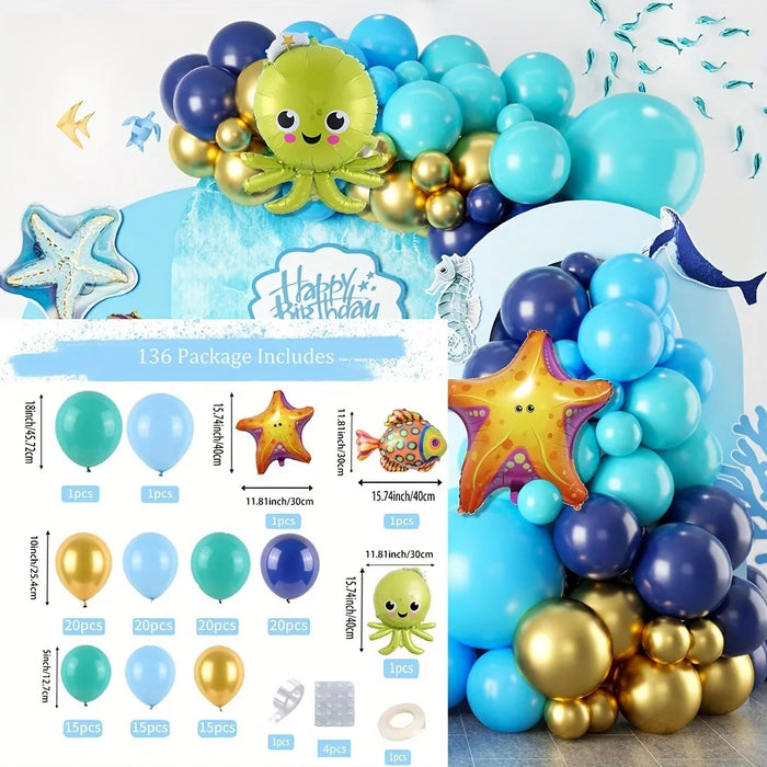136Pcs Marine Themed Balloon Arch Kit Perfect For Birthday Parties Summer Parties Swimming Pool Decoration Balloon Supplies