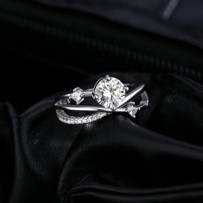 925 Sterling Silver 1Ct Vvs1 Moissanite Multi-Layer Ring For Women