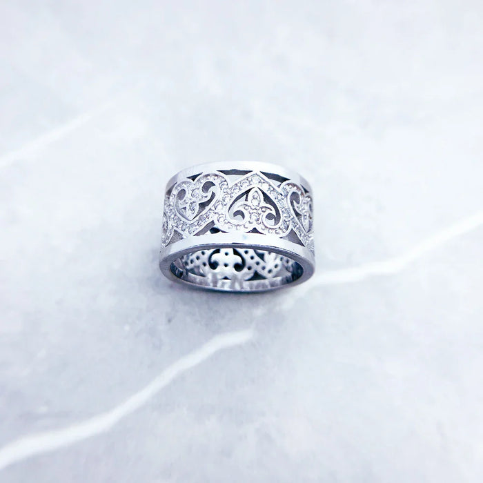 925 Sterling Silver Arabesque Hearts Band Ring Europe Style Glam Fashion Jewelry For Women